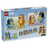 LEGO Bluey Brick-Built Family 11217 package back in light blue shows four colorful character models, interchangeable facial features, accessories, and interactive play ideas.