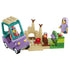 LEGO Bluey Grannies playset in purple, teal, tan, green, pink, and lavender plastic features a toy car, two figures, sandcastle, garden, bucket, shovel, and snack jar on white.