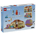 LEGO Bluey School 11221 package back in light blue shows the tan and brown classroom build, Bluey and Rusty figures, accessories, play scenes, and learn-to-build feature.