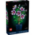 LEGO Botanicals Hibiscus 10372 set featuring a realistic purple and magenta flower display with green leaves and a curved golden stem in a deep blue pot.