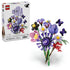 LEGO Botanicals Olivia Rodrigo's Flower Bouquet 11507 pairs its white retail box with purple, pink, red, green, and black brick-built flowers and butterflies.