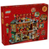 LEGO Spring Festival 80113 box back in red shows the open Family Reunion Celebration restaurant, rooftop dining, kitchen and family scenes with feature insets.