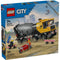 LEGO City Cement Mixer box front showing yellow cement truck with gray rotating drum, minifig construction workers, safety barriers, and urban worksite illustration on branded retail packaging.