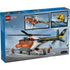 LEGO City product package back showing Coast Guard helicopter rescue features, winch operation, lifeboat pod play functions, included minifigures, and alternate views illustrated with action scenes.