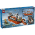 LEGO City product package back showing Coast Guard rescue features, included helicopter and dinghy, minifigures, play functions, and alternate views illustrated with action scenes and detail callouts.