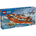 LEGO City Coast Guard Rescue Boat box with blue packaging, showing a large orange rescue ship, helicopter, dinghy, minifigures, age rating, and dramatic ocean rescue artwork on the front panel.