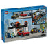 LEGO City Drive-Through Car Wash set 60497 box back in blue shows the teal and white wash bay, red and gray cars, rotating brushes, bubbles, and four minifigures.