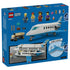 LEGO City Passenger Jet 60492 box back uses blue cardboard graphics to show the white and blue airplane, four minifigures, baggage cart, accessories and build features.