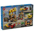 LEGO City Pizza Delivery Experience set 60496 box back in blue shows the yellow and brown pizza shop, red-and-yellow car, green scooter, drone, and play feature scenes.
