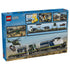 LEGO City train set packaging in blue and red cardboard, rectangular box showing build features, vehicles, and figures, product details displayed on a bright illustrated background.