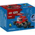 LEGO City Fire Truck package back displaying the blue LEGO City box with rear view of the red fire truck, play features, alternate build angles, firefighter minifigure scene, and illustrated emergency-themed graphics.