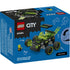 LEGO City Gaming Car package back displaying the blue LEGO City box with rear view of the black and neon green vehicle, play features, alternate angles, minifigure scene, and illustrated gaming-inspired graphics.