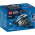 LEGO City Police Truck package back displaying the blue LEGO City box with rear view of the dark blue and white police truck, play features, alternate build details, minifigure scene, and illustrated law enforcement themed graphics.