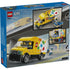 LEGO City delivery van box back displaying illustrated play features, interior cargo storage, delivery minifigures, accessory bricks, and action scenes printed on blue retail packaging.