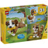 LEGO Creator Playful Puppy package back showing multiple build options including a running dog, sitting puppy, and duck, all made from brown and white plastic bricks on illustrated outdoor scenes.