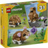 LEGO Creator Cute Hamster with a Flower package back showing three build options including a hamster, alternate animal, and small creature, all built from tan and white plastic bricks in illustrated nature scenes.
