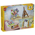 LEGO Creator Floral Art 31390 package back in yellow and pastel tones, showing 3-in-1 builds of a flower painting on an easel, floral picture frame and bird artwork.
