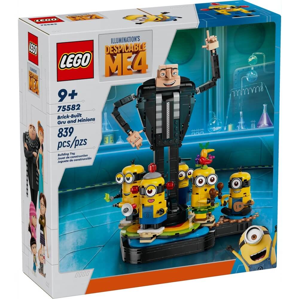 Rear packaging box of LEGO® Despicable Me Brick-Built Gru and Minions 839 Piece Building Set (75582)