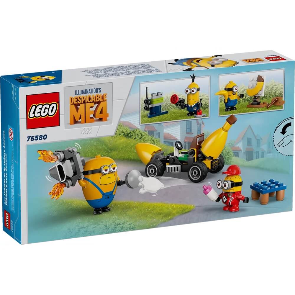 Rear packaging box of LEGO® Despicable Me Minions and Banana Car 136 Piece Building Set (75580)