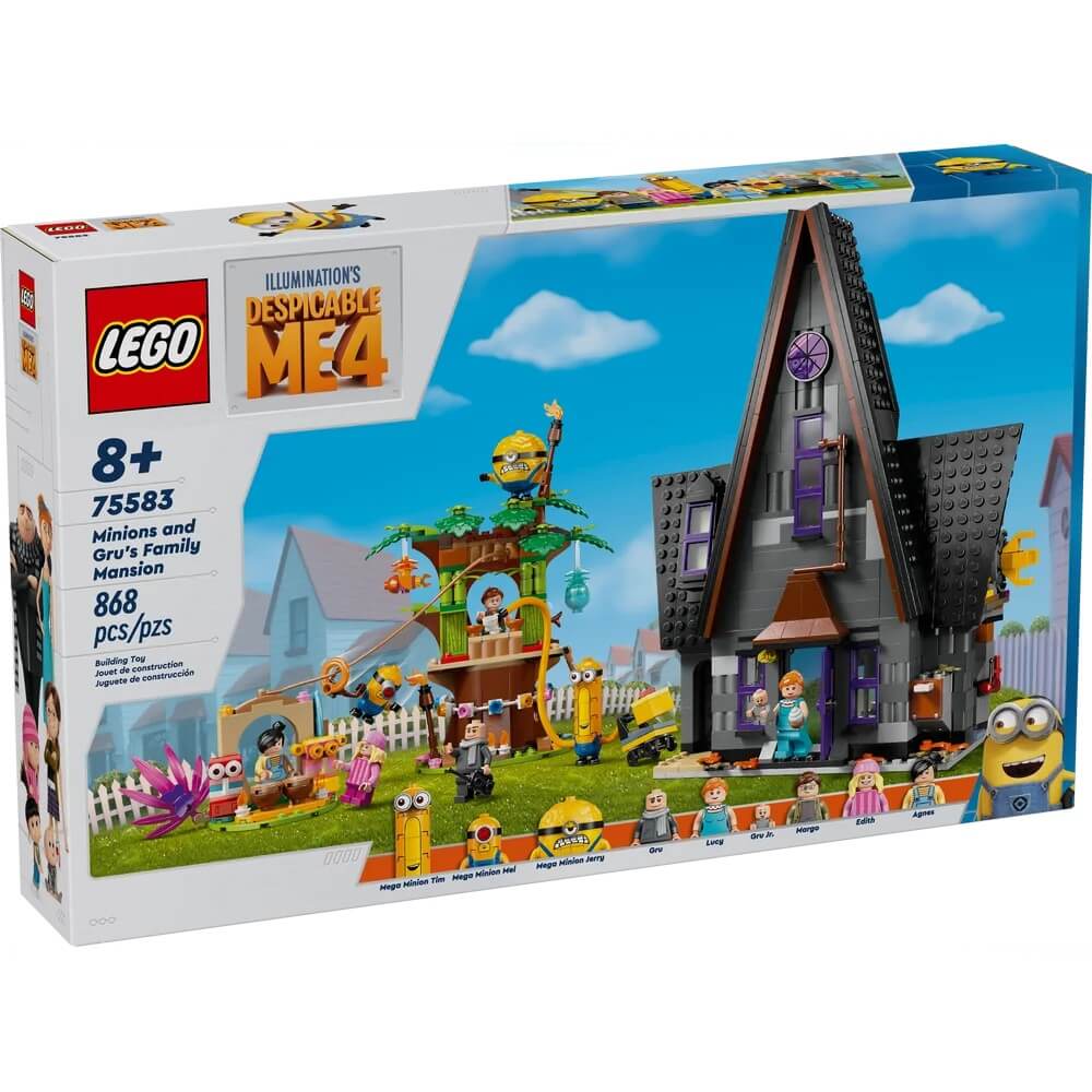 Rear packaging of LEGO® Despicable Me Minions and Gru's Family Mansion 868 Piece Building Set (75583)
