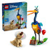 LEGO Disney Pixar Up Kevin and Dug set in colorful plastic bricks, completed bird and dog figures with accessories, product shown alongside retail box on a clean studio background.