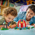 LEGO Disney Toy Story ranch playset features colorful plastic buildings, horse figures and character minifigures, creating imaginative farm adventures as children play indoors with an adult nearby.