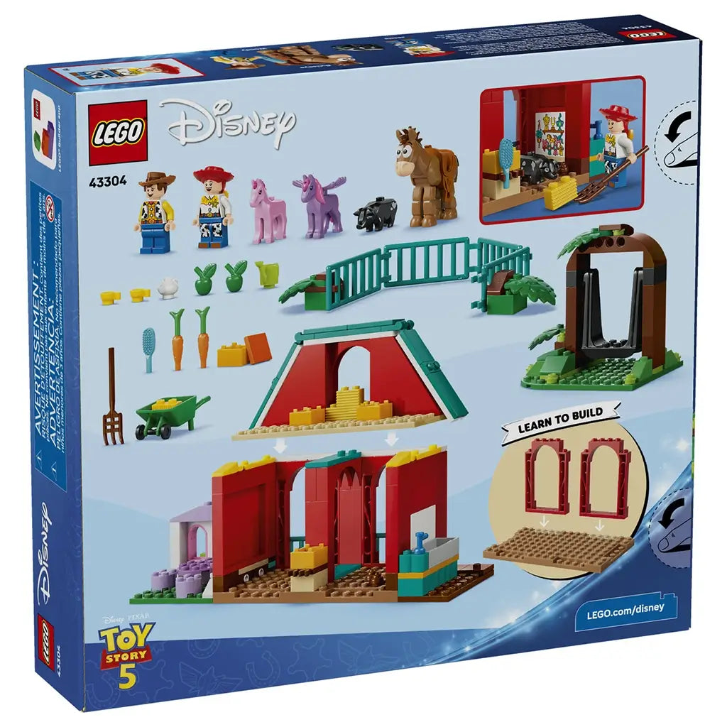 LEGO Disney Toy Story Blaze’s Horse Ranch package back features branded blue retail packaging with build guides, play features, character figures and model details for young builders.