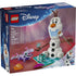 LEGO Disney Frozen Olaf and Bruni’s Picnic Fun box showing white Olaf snowman build, purple Bruni figure, picnic setup, 7+ age marking, piece count, and official LEGO Disney branding.