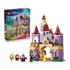 LEGO Disney Princess Belle and the Beast's Enchanted Castle in lavender, tan, red, and gold plastic shows Belle, Beast, Lumiere, Cogsworth, and the 254-piece set box.