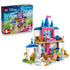 LEGO Disney Princess Cinderella Animal Friends Castle in blue, pink, white, and tan plastic is displayed with Cinderella, animal figures, accessories, and the set box.