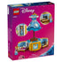 LEGO Disney Princess Cinderella set packaging back in blue and pink cardboard with feature images highlighting the dress display, hidden compartments and play functions on a white background.