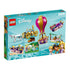 LEGO Disney Princess 43216 box in turquoise shows the pink and gold balloon, carriage, flying carpet, animal scene and three princess mini-dolls on the package back.