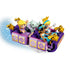 LEGO Disney Princess flying carpet in purple and gold plastic carries Rapunzel, Jasmine, Cinderella and a small elephant, shown in motion against a white background.