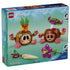 LEGO Disney Moana Kakamora set box back in aqua and navy shows two brown coconut warriors with pink hands, removable floral headpieces, a purple flower, and tan spear.