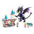 LEGO Disney Princess Maleficent's Dragon Form set in black, purple, pink and blue plastic with a castle, dragon, Aurora, Prince Phillip and horse on a white background.