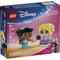 LEGO Disney Princess Mini Jasmine and Rapunzel box front featuring teal and purple mini figures, character accessories, age guidance, and branded artwork displayed on official retail packaging.