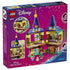 LEGO Disney Princess Rapunzel's Mini Tower box back in magenta and navy shows the opened yellow, tan, purple, and green tower rooms, Rapunzel, Flynn Rider, Pascal, and play features.