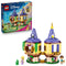 LEGO Disney Princess Rapunzel's Mini Tower set in yellow, tan, purple, green, and gold plastic includes two connected round towers, Rapunzel, Flynn Rider, Pascal, and retail box.