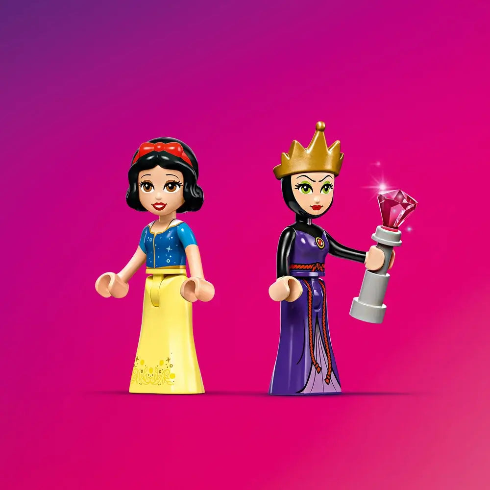 Image of snow white and queen on violet background