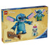 LEGO Disney Stitch and Scrump 43296 package back shows blue Stitch with movable pink ears, a green hula skirt, brown guitar, and pale green Scrump figure.