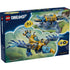 LEGO DREAMZzz package back shows the Crocodile Submarine alternate builds, blue and yellow plastic details, transformation features, included minifigures, and illustrated fantasy play scenarios.