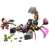 LEGO DREAMZzz Nightmare Scorpion Digger toy in dark gray and gold plastic with pink crystal claws, mechanical scorpion body, articulated legs, cockpit seat, and fantasy battle theme on a white background.