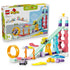 LEGO DUPLO 3 in 1 Creative Ramps with Vehicles set 10478 features pastel plastic towers, mint ramps, orange loop, two race cars and box packaging displayed on white.