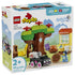 LEGO DUPLO Bluey Pizza Girls set 10469 box front displays 44 colorful plastic pieces forming a tree, swing, house, campfire, pizza and car with Bluey and Muffin.