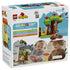 LEGO DUPLO Bluey Pizza Girls set 10469 package back shows colorful plastic tree, swing and pizza builds with Bluey and Muffin figures, plus children playing below.