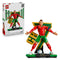 LEGO Cristiano Ronaldo soccer collectible features red, green, gold and black plastic brick construction shaped as the football star in a celebratory pose with CR7 backdrop, ball and display stand.