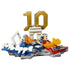 LEGO Kylian Mbappé soccer highlights model features blue, white, gold and red plastic brick construction shaped as a football action display with number 10, goal, landmark details and player minifigure.