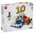 LEGO Kylian Mbappé soccer set packaging back features blue, white, gold and red brick display model images, showing included minifigure, landmark details, number 10 design and collectible presentation views.