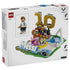 LEGO Lionel Messi soccer set packaging with white glossy cardboard panels, rectangular product layout, number 10 display model, minifigure details and build features shown on a clean studio background.