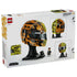 LEGO McLaren Formula 1 helmet package back displays yellow, orange and black plastic model views, racing-inspired graphics, a Lando Norris minifigure and product dimensions on retail packaging.